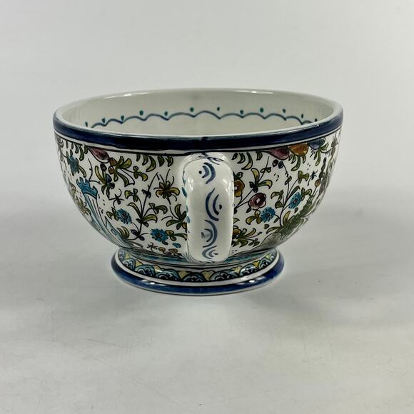 Ceramicas De Coimbra Portugal Hand Painted Floral Animal Soup Cup 7" x 3.5" - Picture 2 of 11